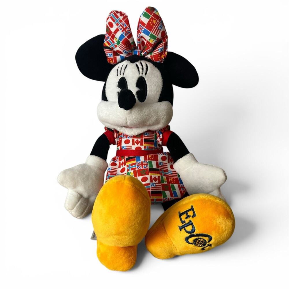 Disney Parks Epcot World Showcase Minnie Mouse Flags Plush Toy 14”Souvenir EUC